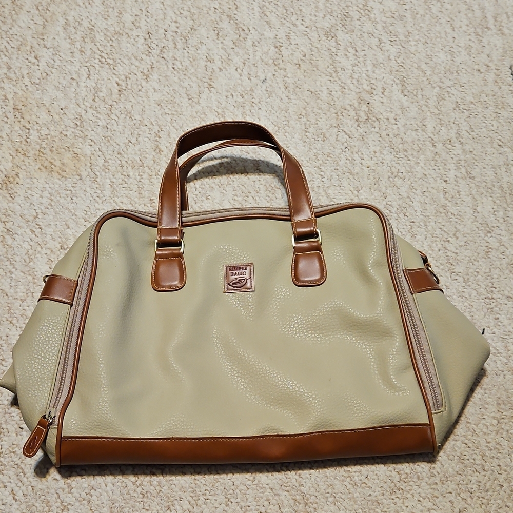 Beige and Brown Pebbled Satchel with Dual Handles